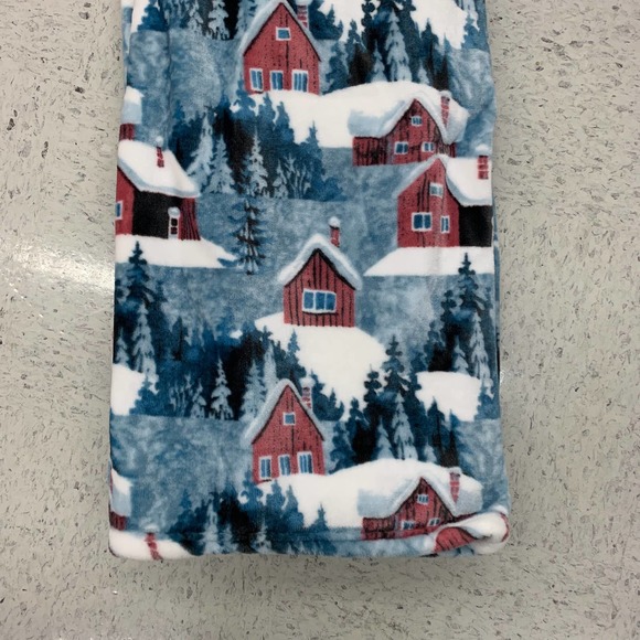 Snow Red Christmas House Village Winter Trees Holiday Plush Throw Blanket Blue - Picture 4 of 8